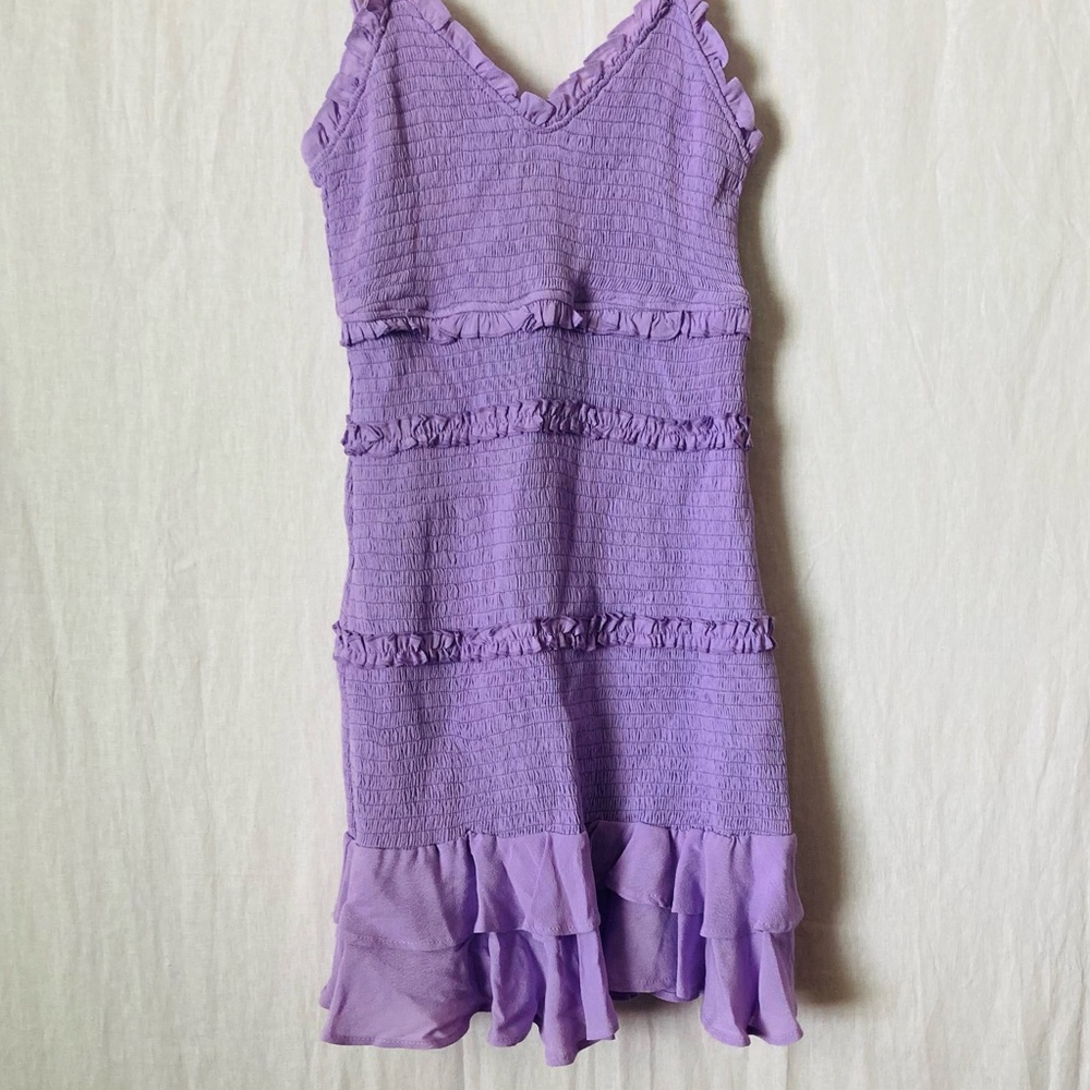 Olivaceous Smocked Ruffle Hem Mini Dress